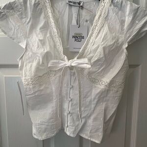 New with tag Princess Polly White Lace-Trimmed Blouse